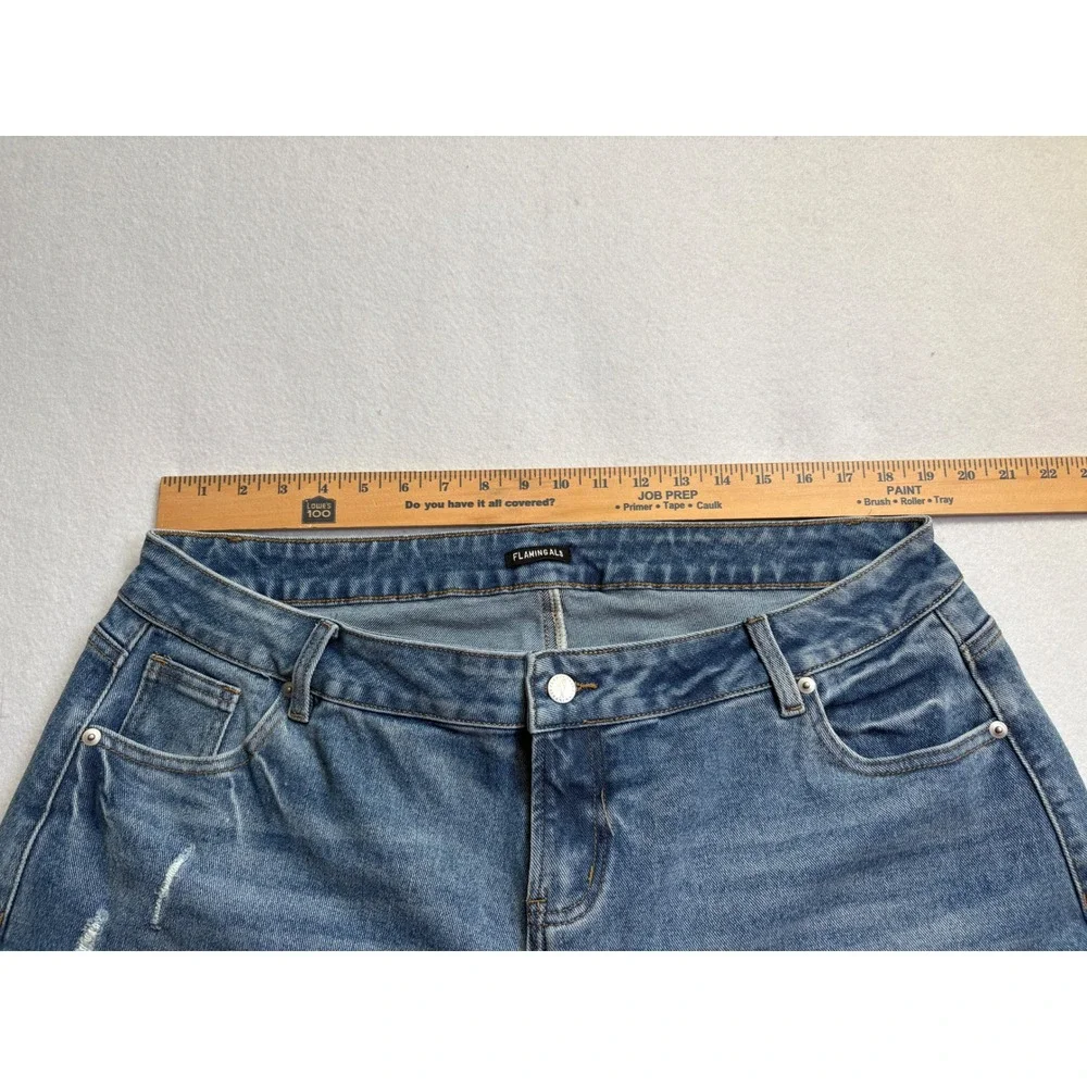 Flamingals Women 4XL Distressed Crop Jeans Blue Denim Raw Hem High Rise Stretch